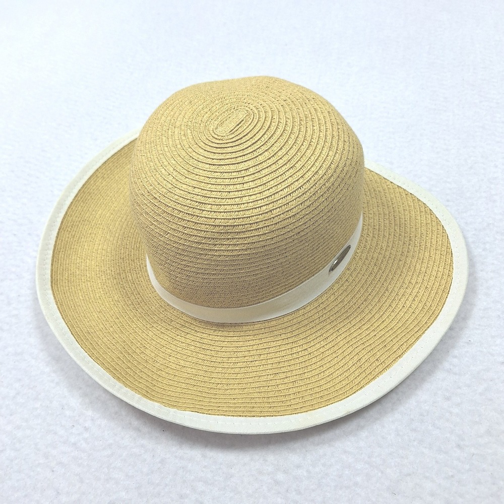 Panama Jack Sun Hat Womens One Size Tan White Wide‎ Brim Straw Beach Summer Hat